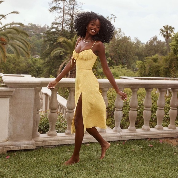 HOUSE OF CB 'Carina' Yellow Floral Bustier Midi Dress NWOT - Picture 7 of 14